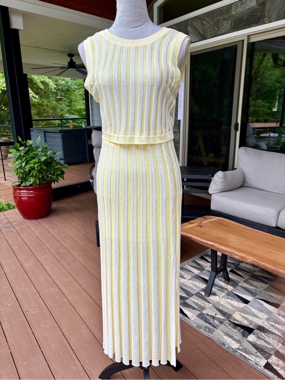 House of Harlow Sleeveless Yellow & White Striped 2 piece knit Maxi Dress NWT !